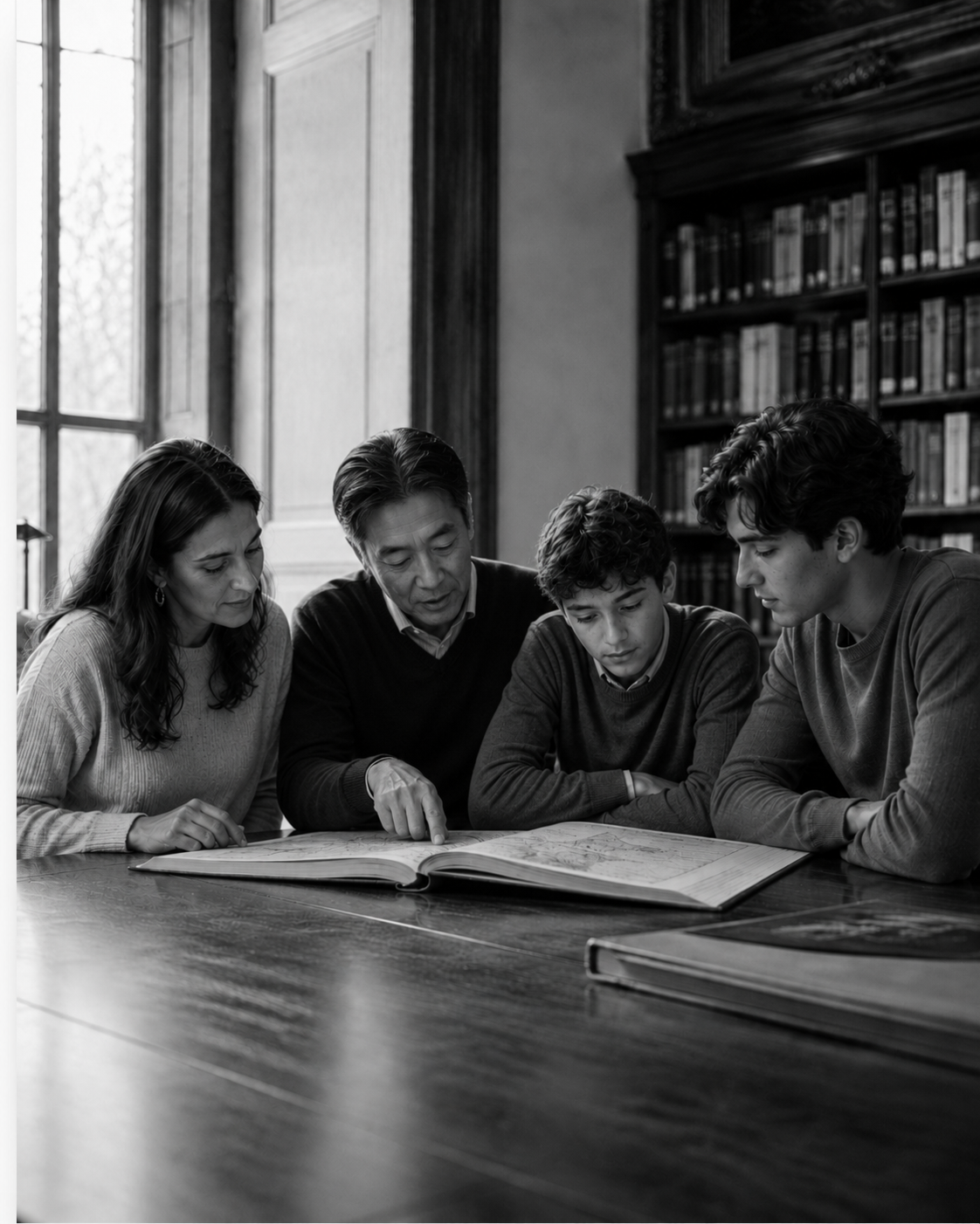 International students at TOMA BAṜRE EDUCATION studying together in a bright academic library